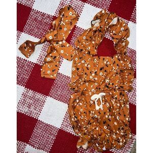 Baby Girl Floral Romper Ruffle Short Sleeve Jumpsuit Outfit with Headband (9-12